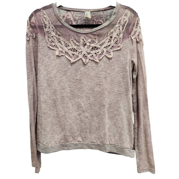 Gimmicks By BKE Womens BOHO Fairy Top Small Purple Lace Yoke Paisley Long Sleeve - Picture 1 of 7